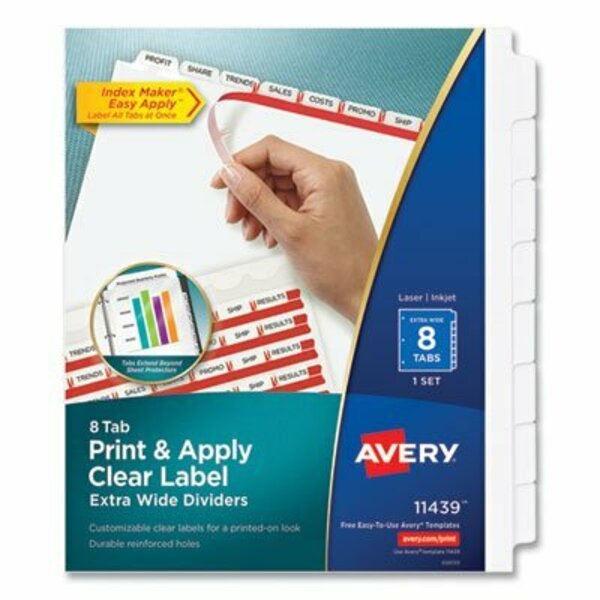 Avery Dennison Avery, PRINT AND APPLY INDEX MAKER CLEAR LABEL DIVIDERS, 8 WHITE TABS, LETTER 11439